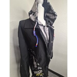 unique Graffiti Graphic Full Zip Hooded Windbreaker Jacket Men's M kids 2XL